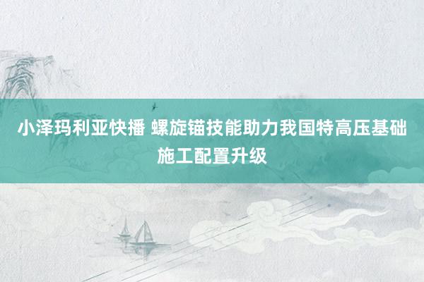 小泽玛利亚快播 螺旋锚技能助力我国特高压基础施工配置升级