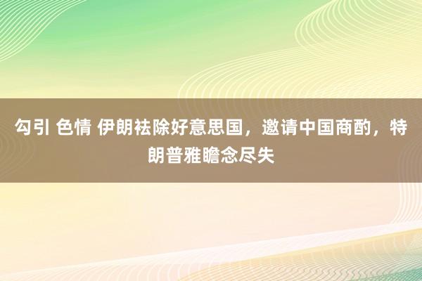勾引 色情 伊朗袪除好意思国，邀请中国商酌，特朗普雅瞻念尽失
