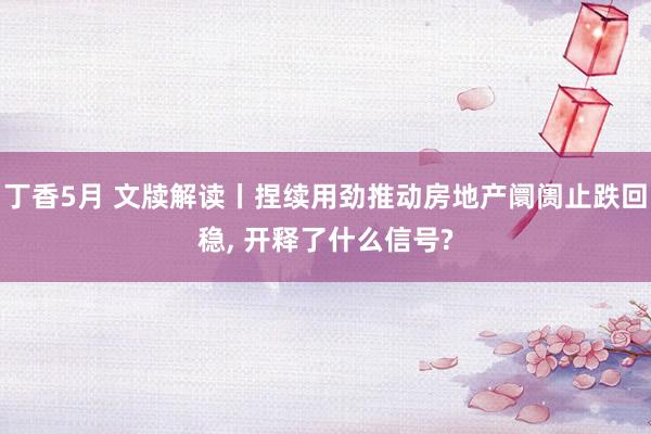 丁香5月 文牍解读丨捏续用劲推动房地产阛阓止跌回稳, 开释了什么信号?